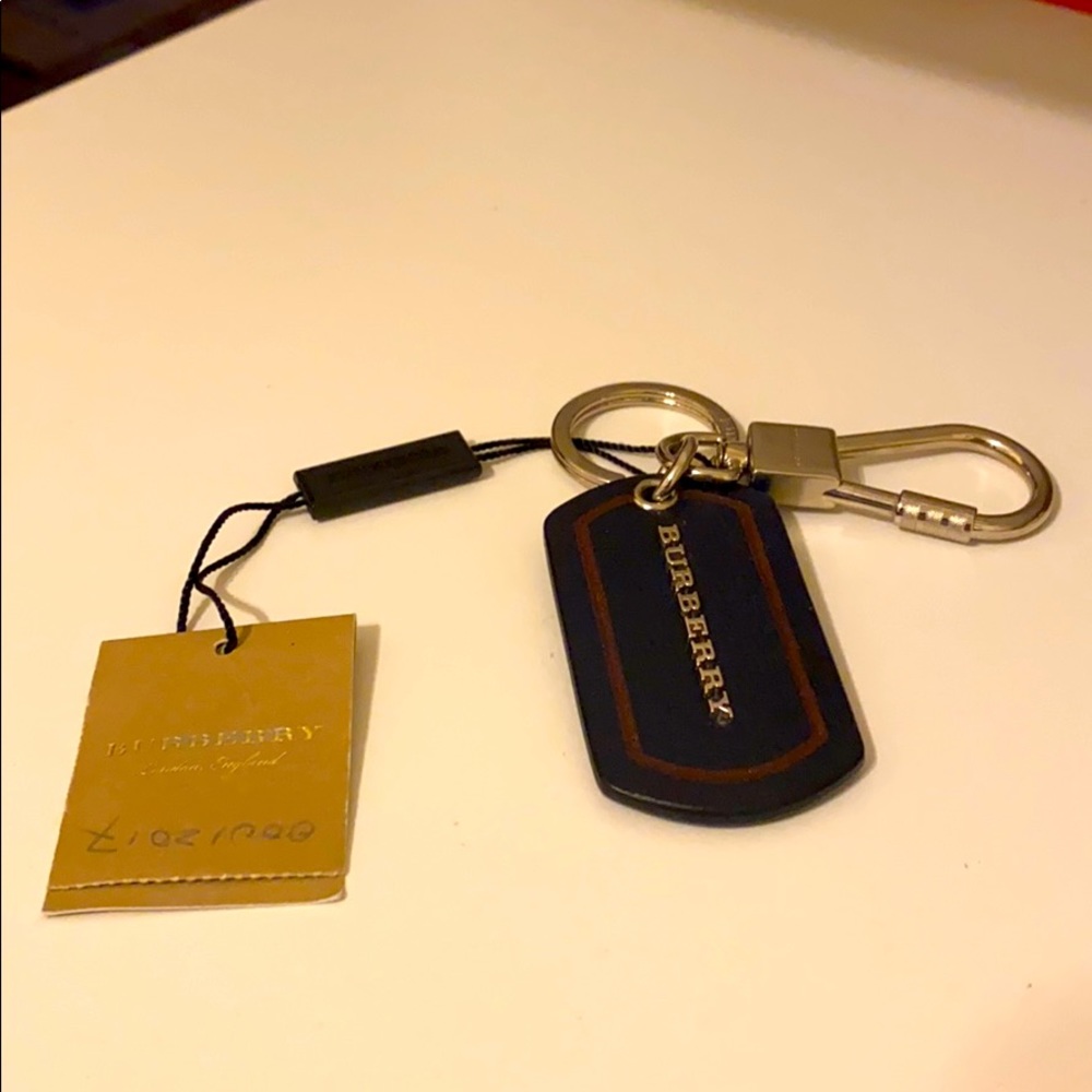 Navy Blue Leather Burberry Keychain